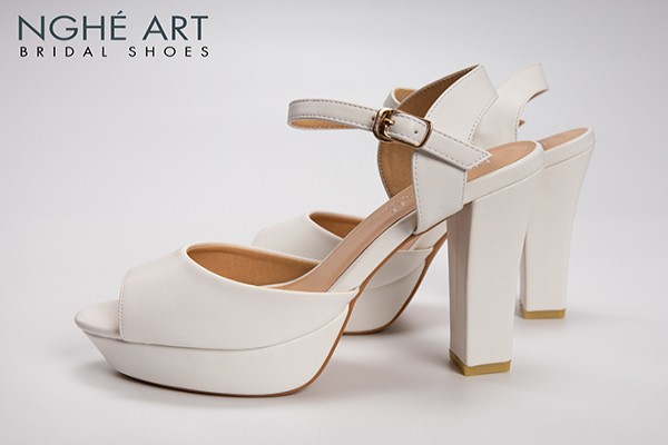 Giày cưới Nghé Art basic cao gót 12 phân quai sandal mũi đúp 203 - Trắng