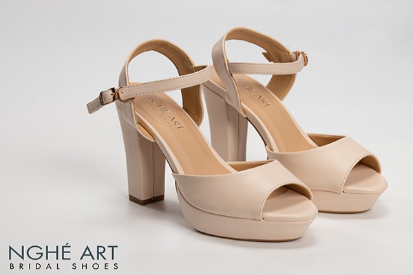 Giày cưới Nghé Art basic cao gót 12 phân quai sandal mũi đúp 203 - Nude