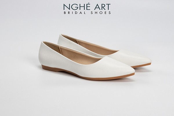 Giày cưới Nghé Art basic bệt búp bê bít mũi 194 - Trắng