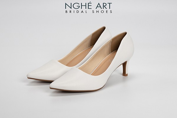 Giày cưới Nghé Art basic bít mũi 227 - Trắng