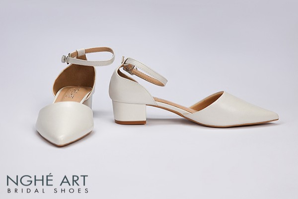 Giày cưới Nghé Art basic bít mũi quai hậu 211 - Trắng - 4 phân