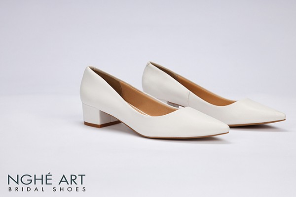 Giày cưới Nghé Art basic gót vuông 274 - Trắng - 4 phân