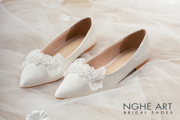 Giày cưới Nghé Art bệt đính hoa pha lê 495-194nhu - Trắng - 1 phân - Bệt
