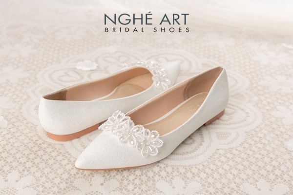 Giày cưới Nghé Art form búp bê kết hoa pha lê 445-194nhu - Trắng - Búp Bê