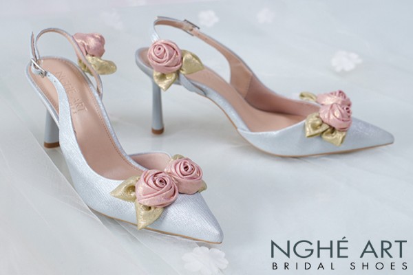 Giày cưới Nghé Art Rose Candy slingback 9p 559-535-xam-pastel-6b-hong - Xám xanh pastel - 9 phân