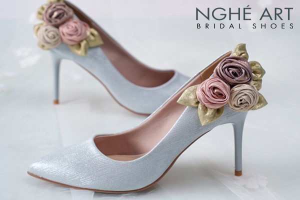Giày cưới Nghé Art Rose Candy cao gót 10p 559-377-xam-pastel-6b - Xám xanh pastel - 10 phân