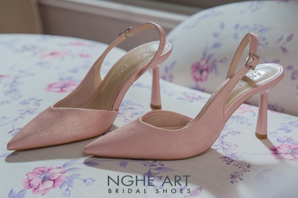 Giày cưới Nghé Art basic slingback nhũ hồng pastel 535-nhu-hong - Hồng pastel - 7 phân
