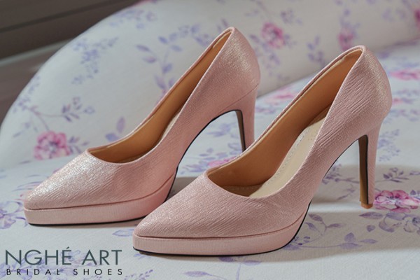 Giày cưới Nghé Art basic 12 phân mũi đúp nhũ hồng pastel 543-nhu-hong - Hồng pastel - 12 phân