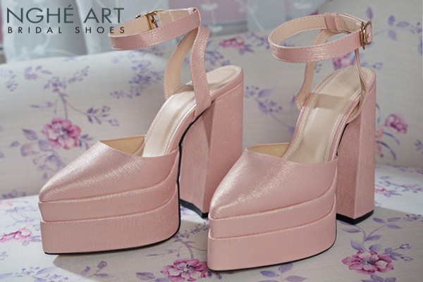 Giày cưới Nghé Art basic 15 phân mũi đúp nhũ hồng pastel 532-nhu-hong - Hồng pastel - 15 phân