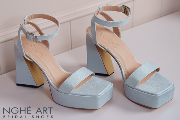 Giày cưới Nghé Art basic sandal 13 phân mũi đúp nhũ xám pastel 531-nhu-xam - Xám xanh pastel - 13 phân