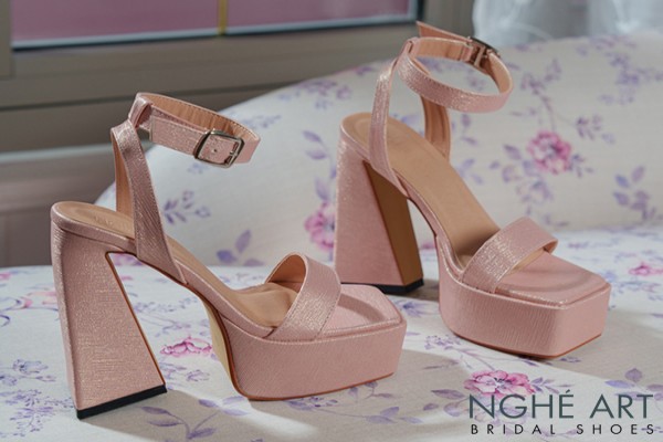 Giày cưới Nghé Art basic sandal 13 phân mũi đúp nhũ hồng pastel 531-nhu-hong - Hồng pastel - 13 phân
