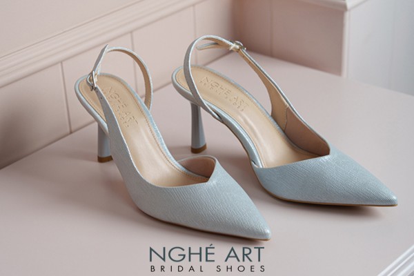 Giày cưới Nghé Art basic slingback nhũ xám pastel 535-nhu-xam - Xám xanh pastel - 7 phân