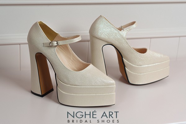 Giày cưới Nghé Art basic 15 phân mũi đúp nhũ vàng 546-nhu-vang - Vàng champage - 15 phân