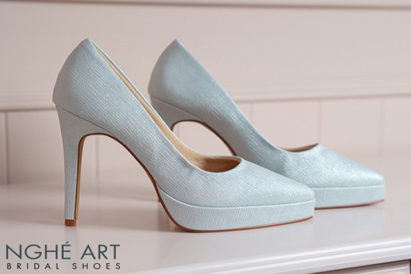 Giày cưới Nghé Art basic 12 phân mũi đúp nhũ xám xanh pastel 543-nhu-xam - Xám xanh pastel - 12 phân