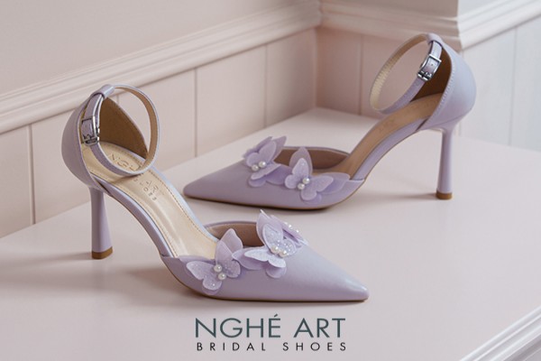 Giày cưới Nghé Art đính hoa cánh bướm tím pastel 570-340-da-tim - Tím pastel - 9 phân