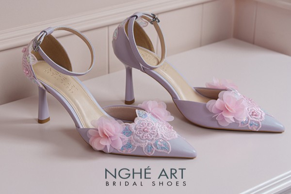 Giày cưới Nghé Art đính hoa hồng tím 569-340-da-tim - Tím pastel - 9 phân