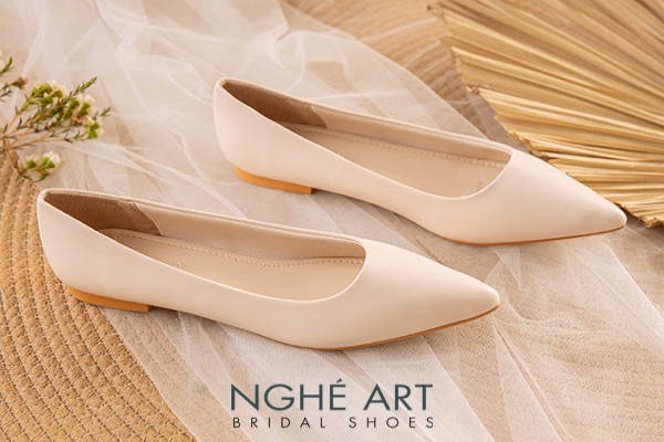 Giày cưới Nghé Art basic bệt búp bê bít mũi 194-1P-DA - Nude - 1 phân