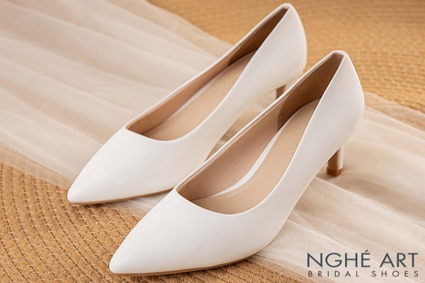 Giày cưới Nghé Art basic bít mũi 227-6P-DA - Trắng - 6 phân